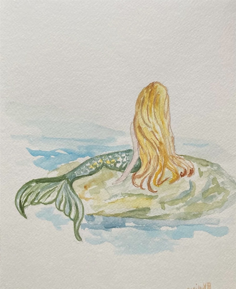 SEREIA NA ROCHA — aguarela sobre papel, 21x29cm, de Cecília Vilas Boas
