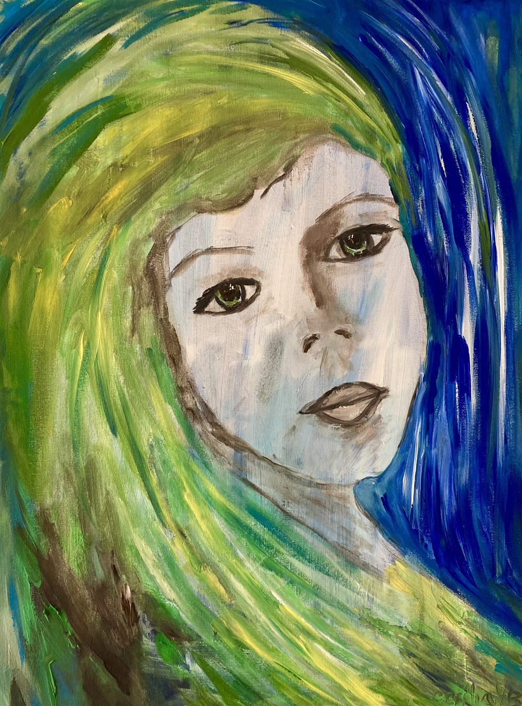 GREEN AND BLUE SYMPHONY — acrílico sobre tela, 50x70cm, de Cecília Vilas Boas