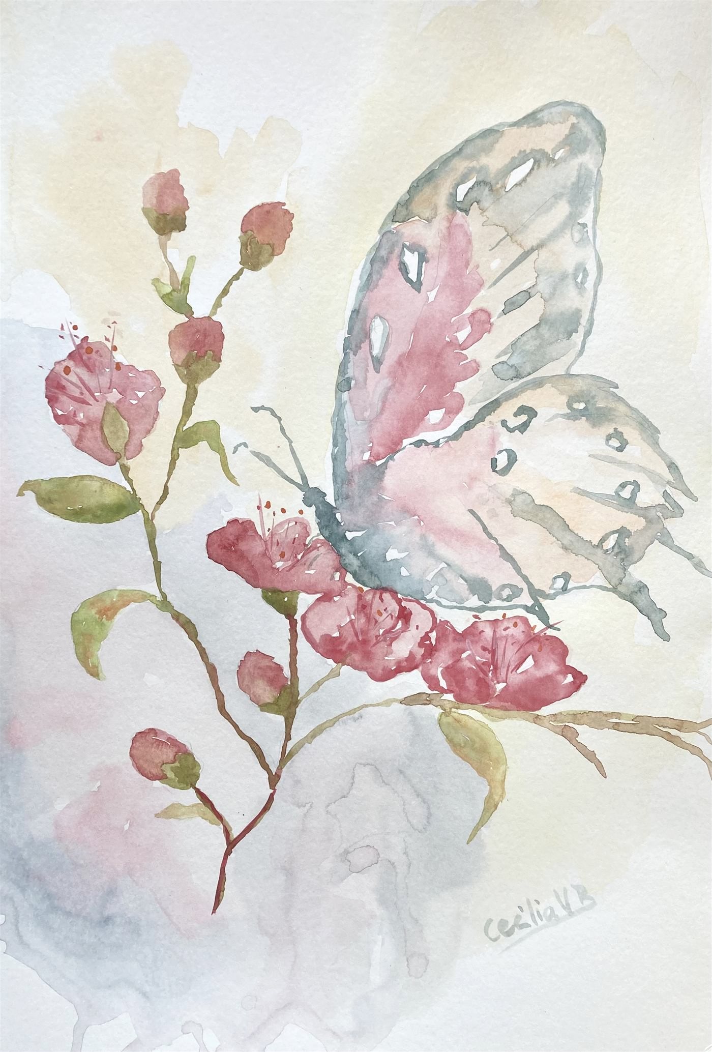 SOFT LANDING — aguarela sobre papel, 29x42cm, de Cecília Vilas Boas