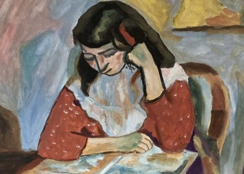 THE READER, MARGUERITE MATISSE — óleo sobre papel, 42x29cm, de Cecília Vilas Boas