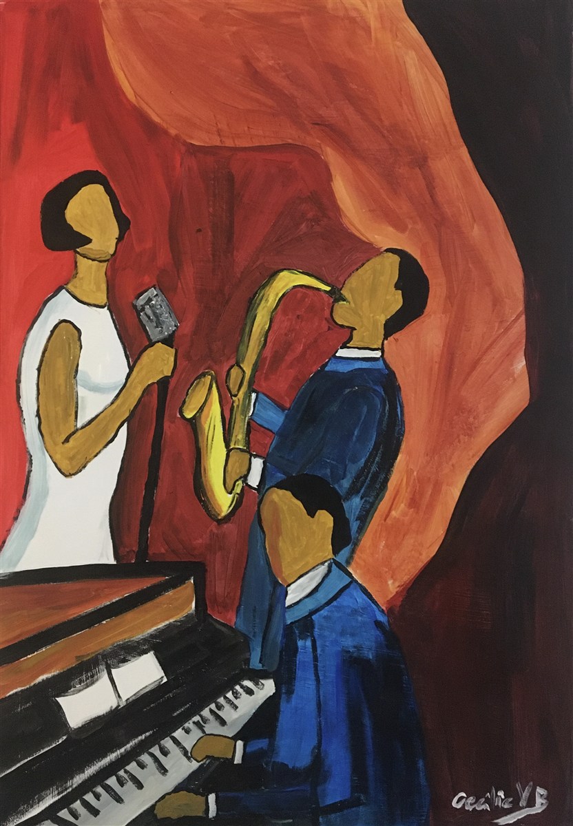 TRIO DE JAZZ — óleo sobre papel, 42x59cm, de Cecília Vilas Boas