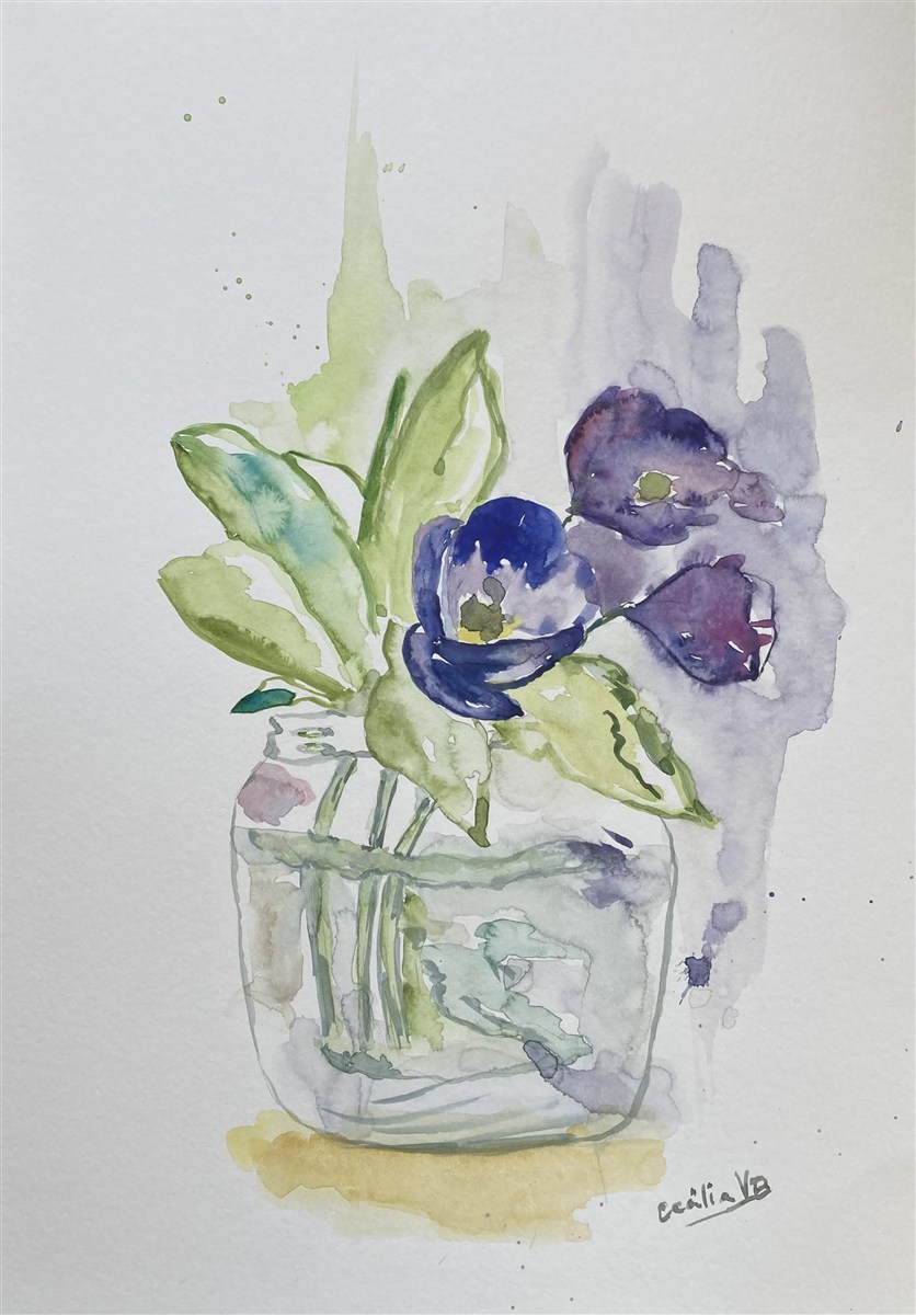 PURPLE TULIPS — aguarela sobre papel, 29x42cm, de Cecília Vilas Boas