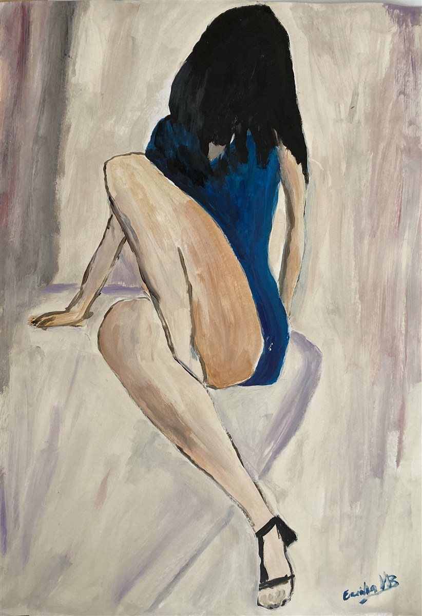 VESTIDO AZUL I — óleo sobre papel, 29x42cm, de Cecília Vilas Boas
