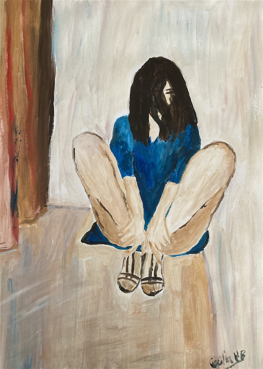 VESTIDO AZUL II — óleo sobre papel, 29x42cm, de Cecília Vilas Boas