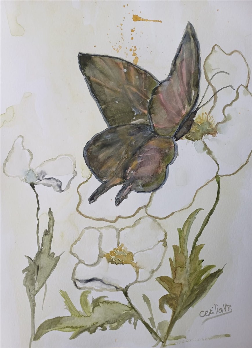 GOLDEN FLIGHT — aguarela sobre papel, 29x42cm, de Cecília Vilas Boas