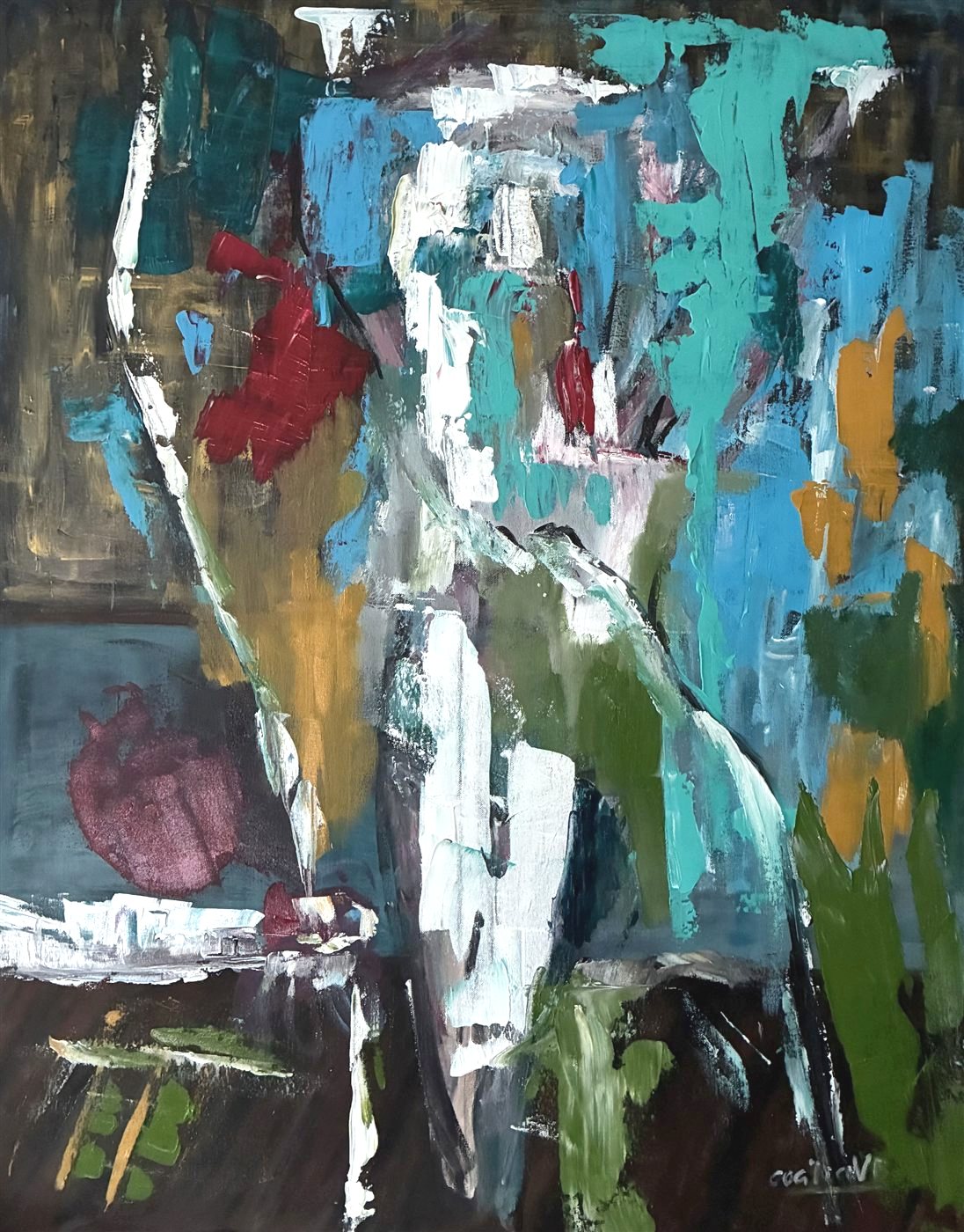 WHISPER OF FOLIAGE — pintura em acrílico sobre tela, 80x100cm, de Cecília Vilas Boas