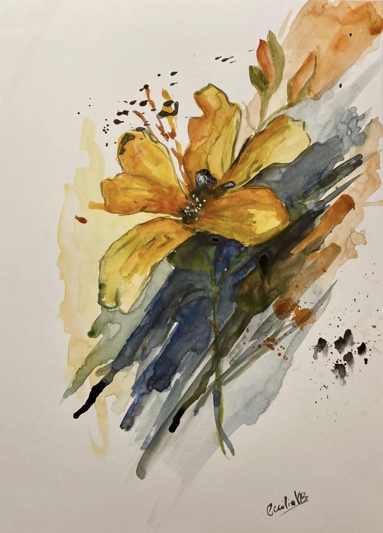 WILD GERBERA — aguarela sobre papel, 29x42cm, de Cecília Vilas Boas