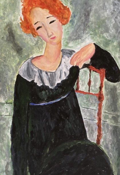 WOMAN WITH RED HAIR — óleo sobre papel, 29x42cm, de Cecília Vilas Boas
