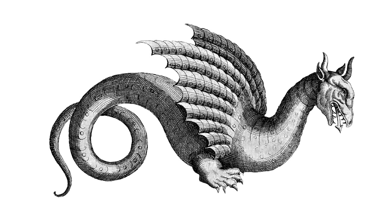 Desenho de um dragão mitológico, referência para o workshop